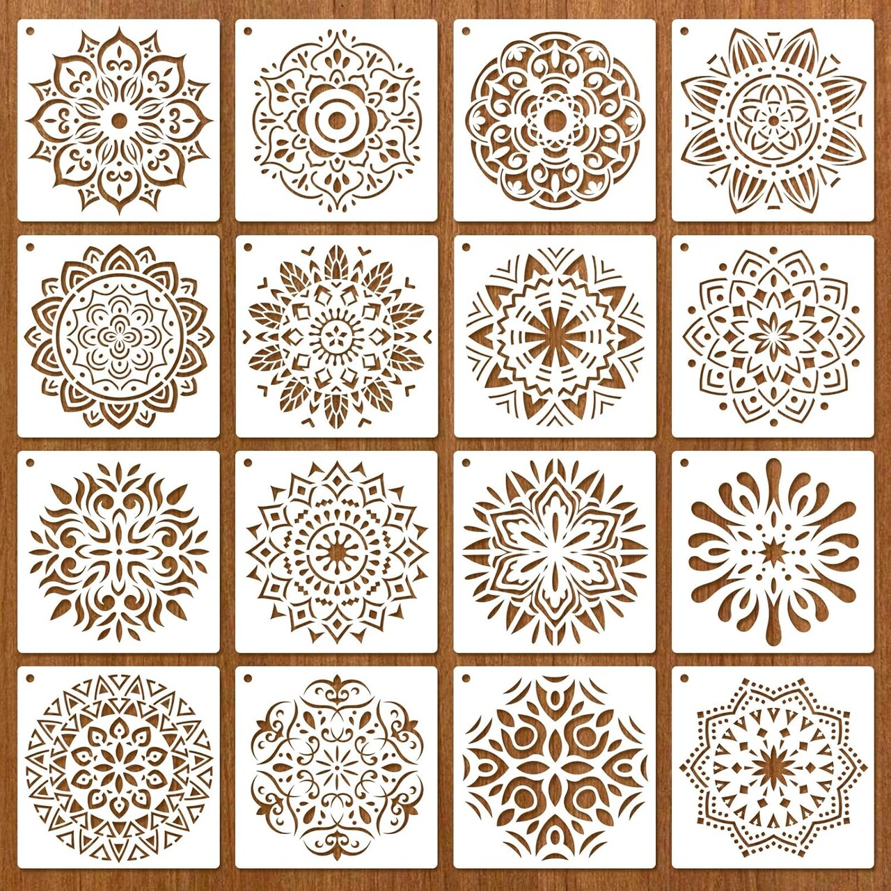 16-Pack Mandala Stencils – Reusable 4.7 x 4.7 in Templates for DIY Crafts on Wood, Rocks, Walls, Fabric & Home Decor